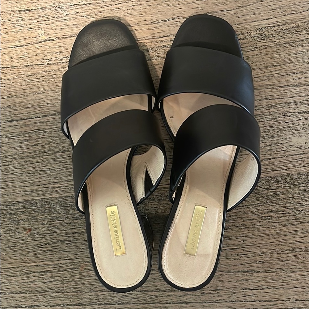 Louise et Cie Black Leather Block Heel Slide Sandals // Sz 8.5 - Picture 6 of 7